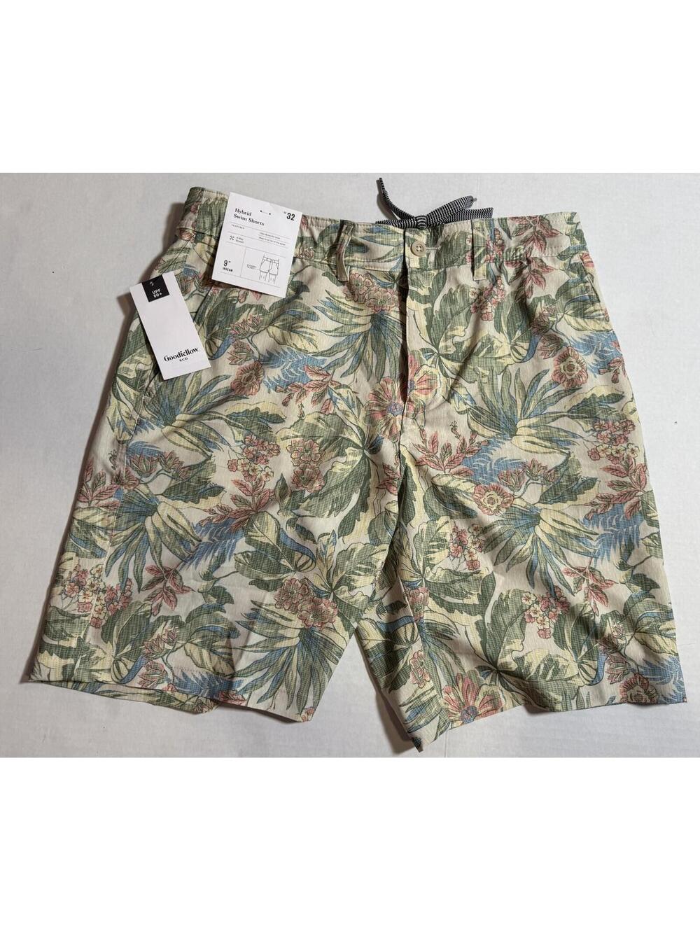 Goodfellow Floral Green Print Hybrid Swim Shorts Trunks Mens 32" NWT NEW